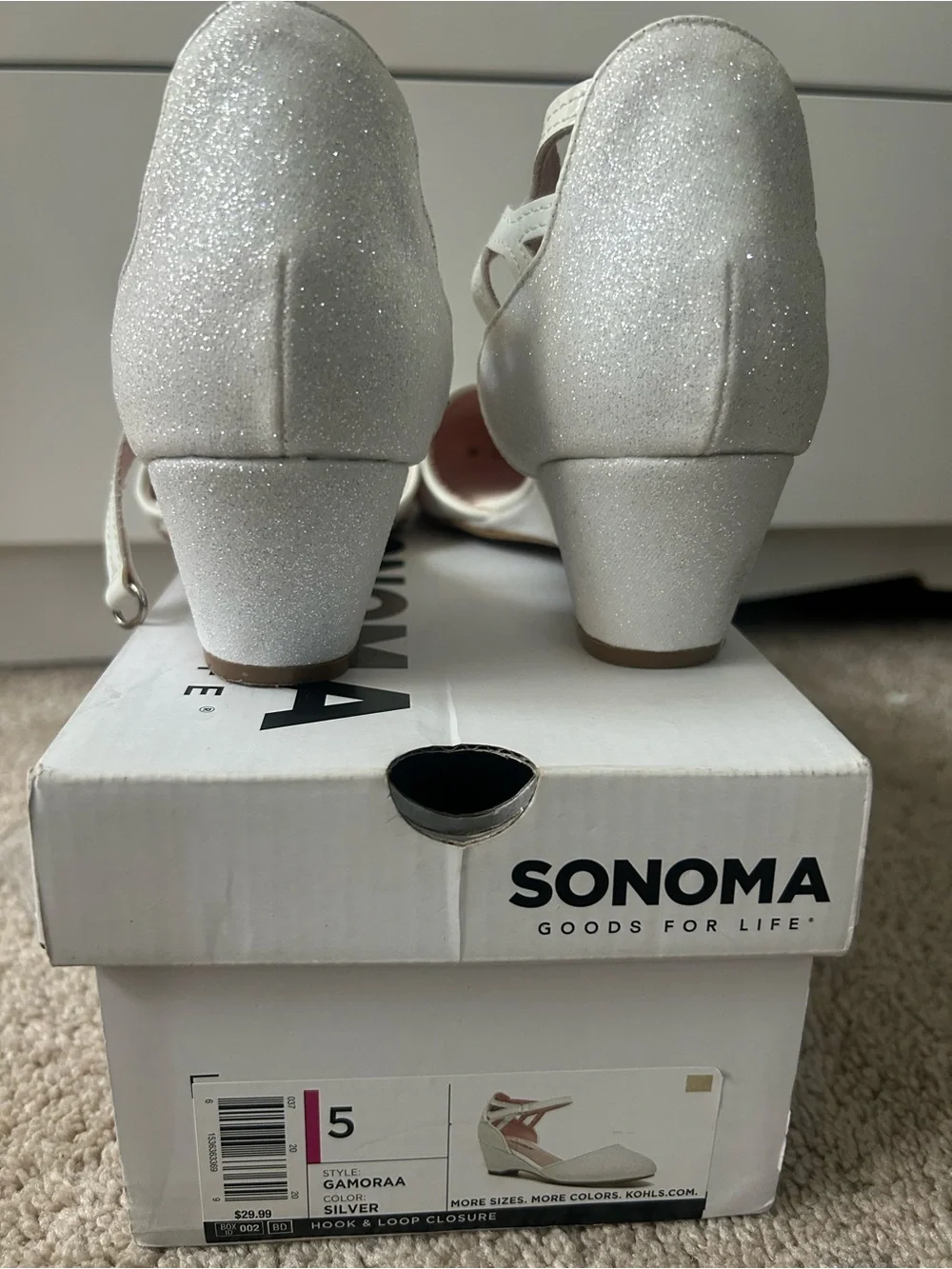 Sonoma Glitter White Strappy Low Heel Pumps